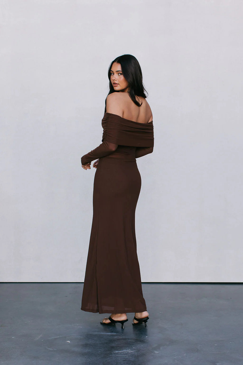 GWEN DRESS - CHOCOLATE BROWN MESH