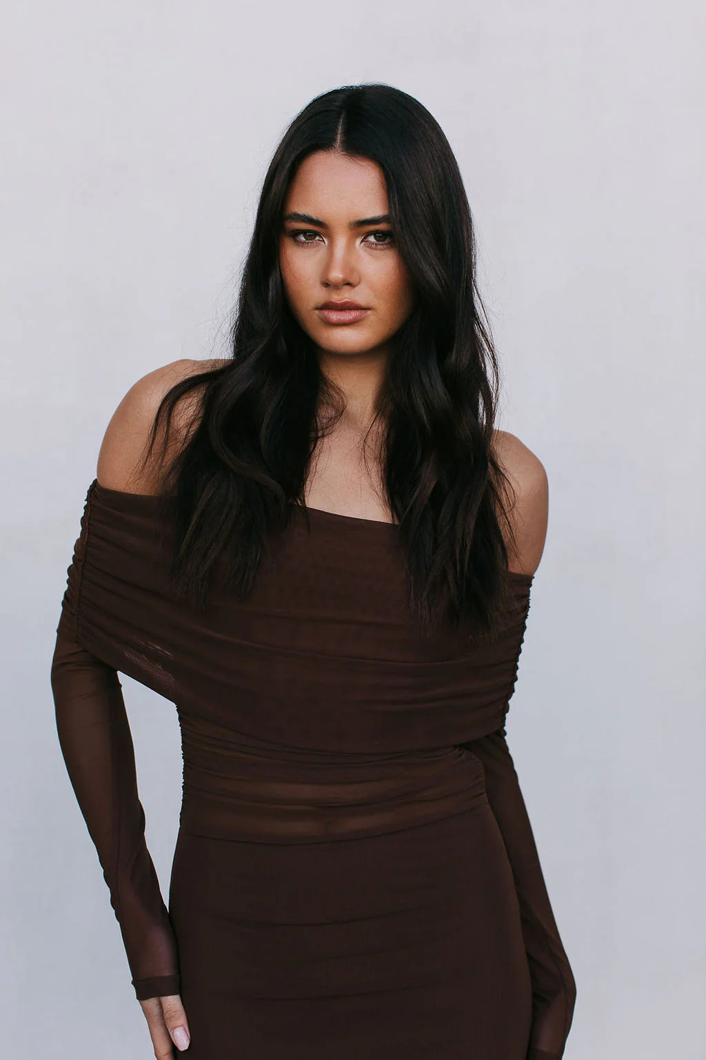 GWEN DRESS - CHOCOLATE BROWN MESH